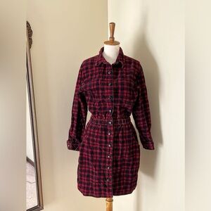 FADS Vintage Corduroy Plaid Dress – 100% Cotton, Elastic Waist, Grunge 90s Style